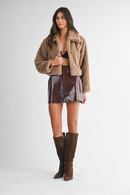 Faux Fur Collared Crop Jacket