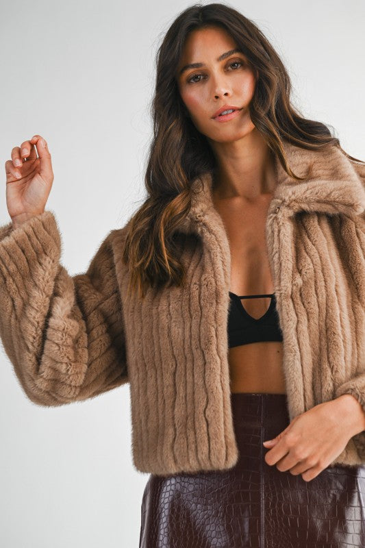 Faux Fur Collared Crop Jacket