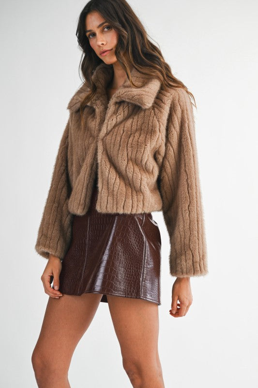 Faux Fur Collared Crop Jacket