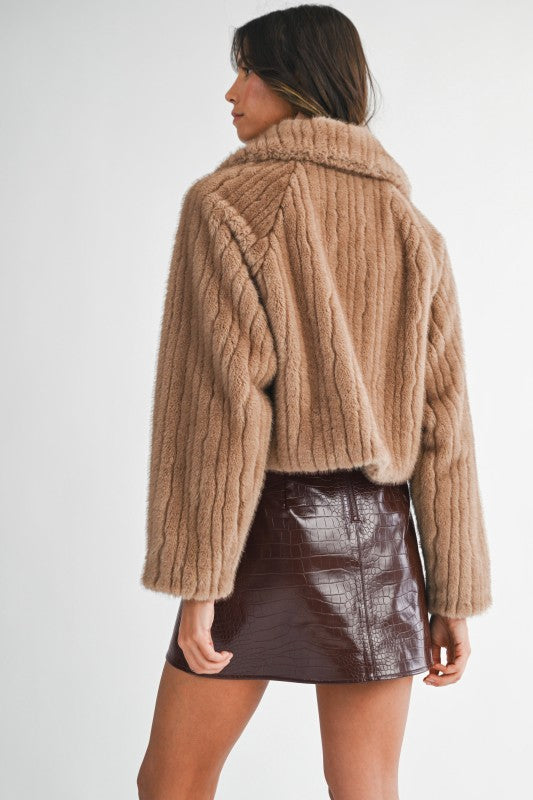 Faux Fur Collared Crop Jacket