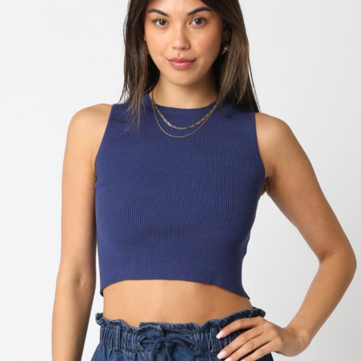 Leslie Ribbed Crop Sweater Tank