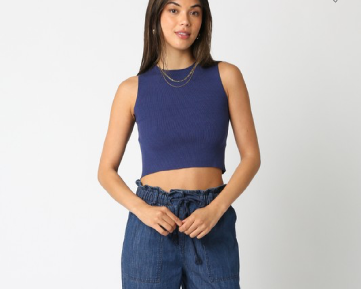 Leslie Ribbed Crop Sweater Tank